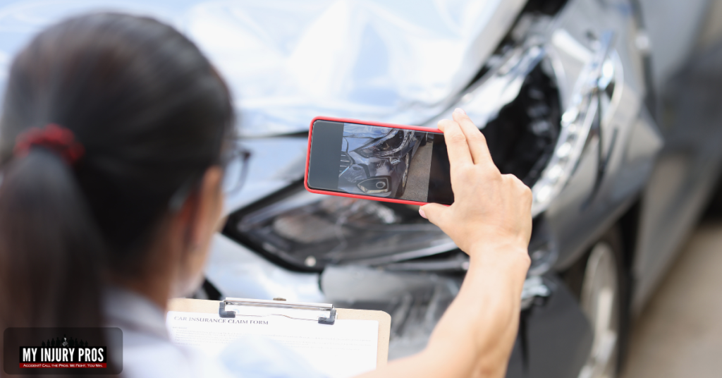 Persona documentando un accidente de viaje compartido para un reclamo legal