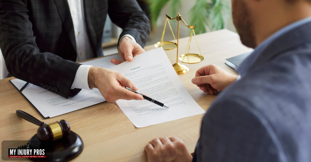 client reviewing legal documents with a car accident attorney during a consultation
