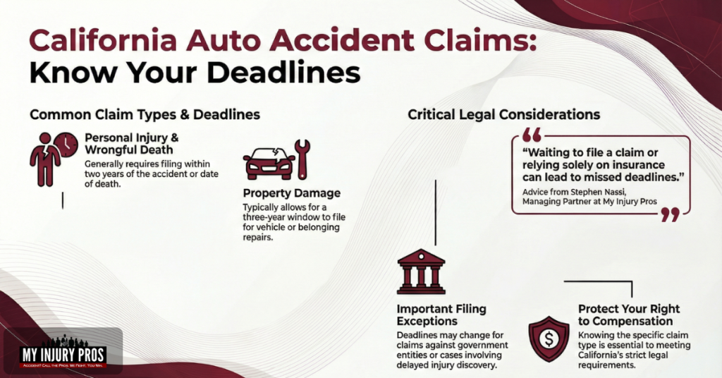 Different auto accident claims in California and their statute of limitations deadlines